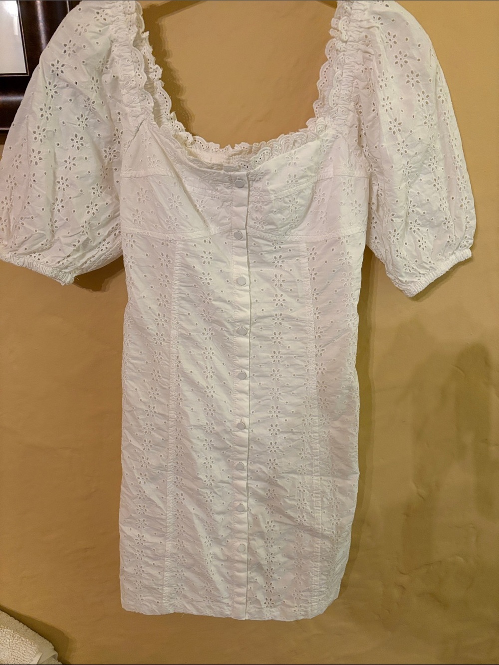 White Eyelet Puff-Sleeve Button-Front Dress